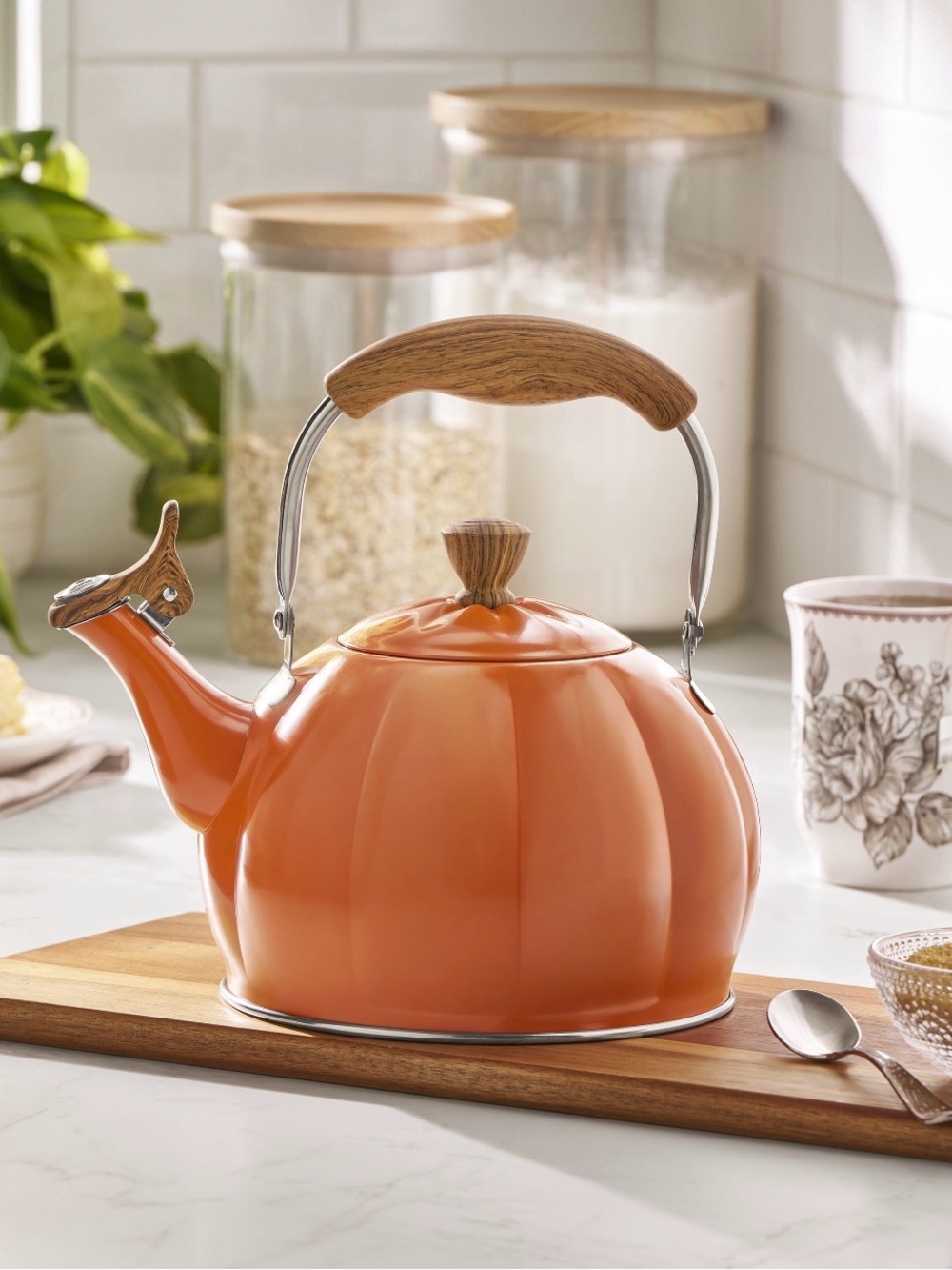 The Pioneer Woman Orange Pumpkin-Shaped Whistling Tea Kettle